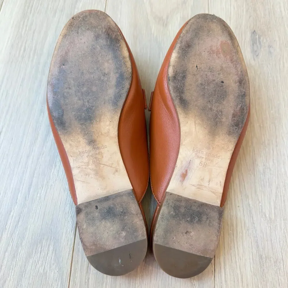 Kate Spade Coda Mules Hot Cider Cognac Brown Leather Gold‑Tone Hardware Size 6